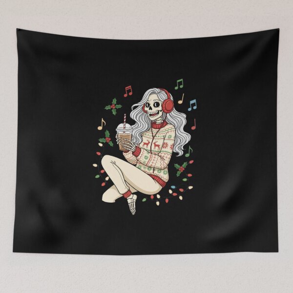 Item preview, Festive Chill Skeleton Girl | Cool Christmas Coffee Vibes designed and sold by ColorSplash123.