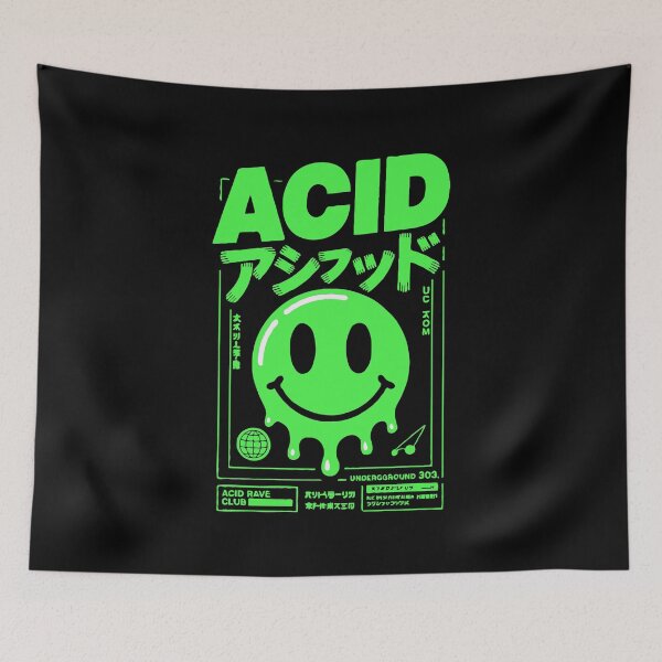 Item preview, ACID Rave Smiley – Melting Neon Green Acid House 303 Techno Underground Graphic designed and sold by BrainBubbleArt.