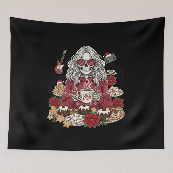 Item preview, Skeleton Woman Enjoying Christmas Music | Festive Gothic Holiday Art designed and sold by ColorSplash123.