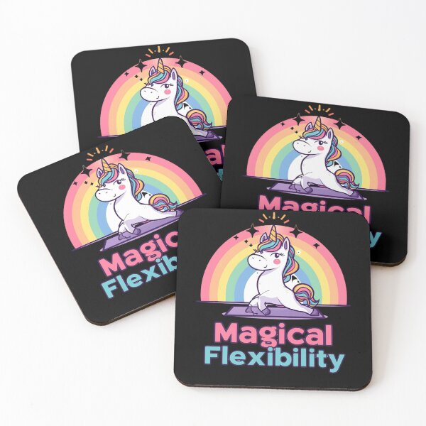 Item preview, Unicorn doing yoga pose and rainbow aura shining, Magical Flexibility 7 designed and sold by Neon G.