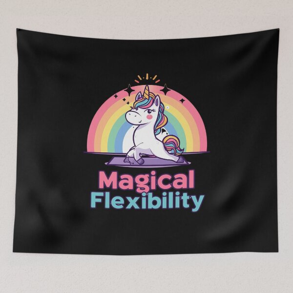 Item preview, Unicorn doing yoga pose and rainbow aura shining, Magical Flexibility 7 designed and sold by Neon G.