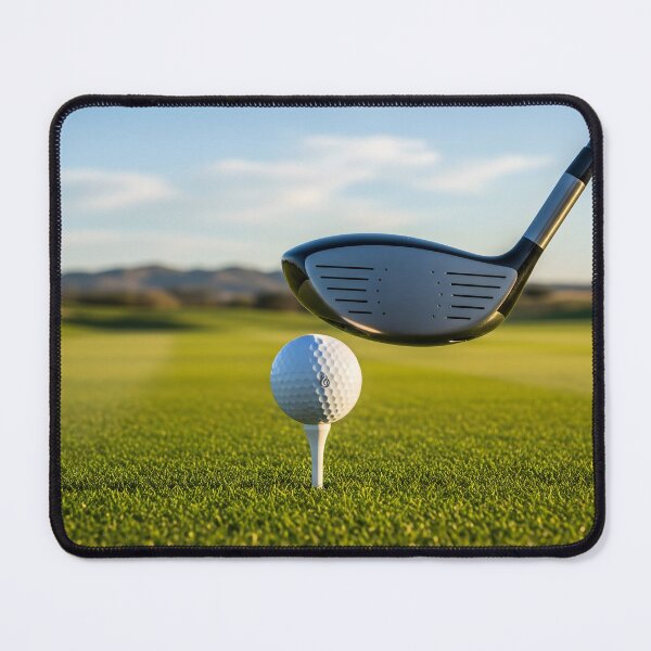 Item preview, A golf club hovers above a white golf ball on a tee, set on a lush green course under a clear sky designed and sold by homydesign.