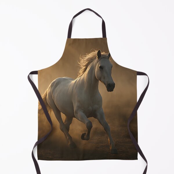 Item preview, A powerful white horse gallops through a dusty field at sunset, its mane flowing as golden light illuminates the scene designed and sold by homydesign.