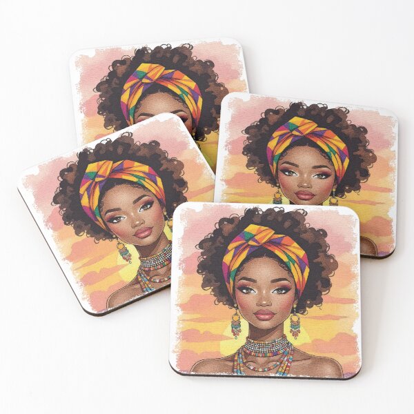 Item preview, Beautiful Afro Woman in Colorful Headwrap | African Art Portrait designed and sold by Koloraist.