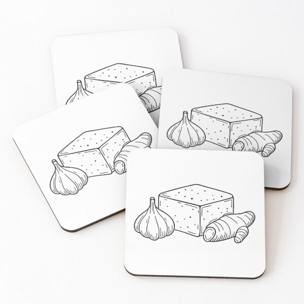 Item preview, A tofu slab beside a garlic bulb and ginger root designed and sold by rasagamastore.
