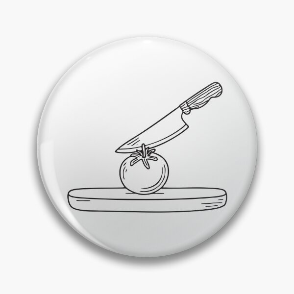 Artikelvorschau, Ein Küchenmesser liegt auf einem Brett neben einer Tomate. entworfen und verkauft von rasagamastore.