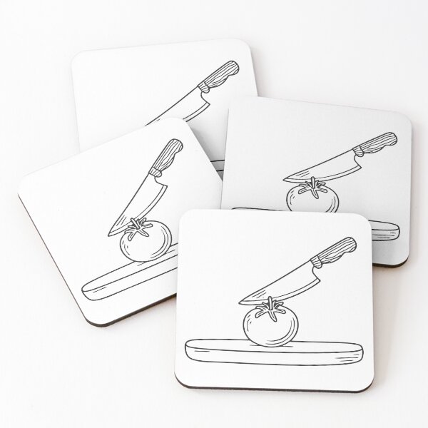 Item preview, A kitchen knife placed on a board beside a tomato designed and sold by rasagamastore.