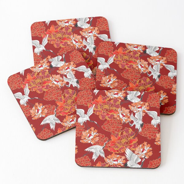 Item preview, Japanese Crane and Peony - Red designed and sold by QuantaStudy.