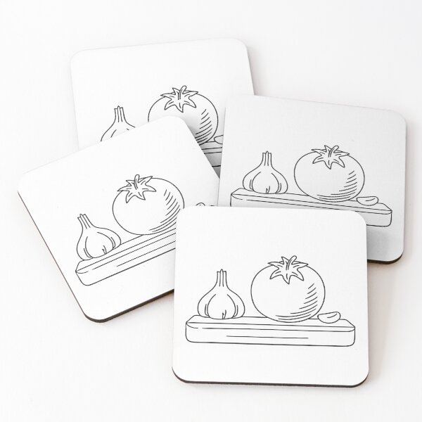 Item preview, A tomato rolling near garlic cloves on the counter designed and sold by rasagamastore.