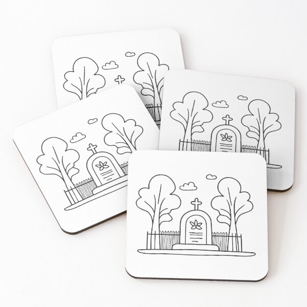 Item preview, A tomb behind a fence under tall trees, engraved with a single flower designed and sold by rasagamastore.