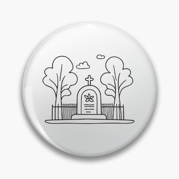 Item preview, A tomb behind a fence under tall trees, engraved with a single flower designed and sold by rasagamastore.