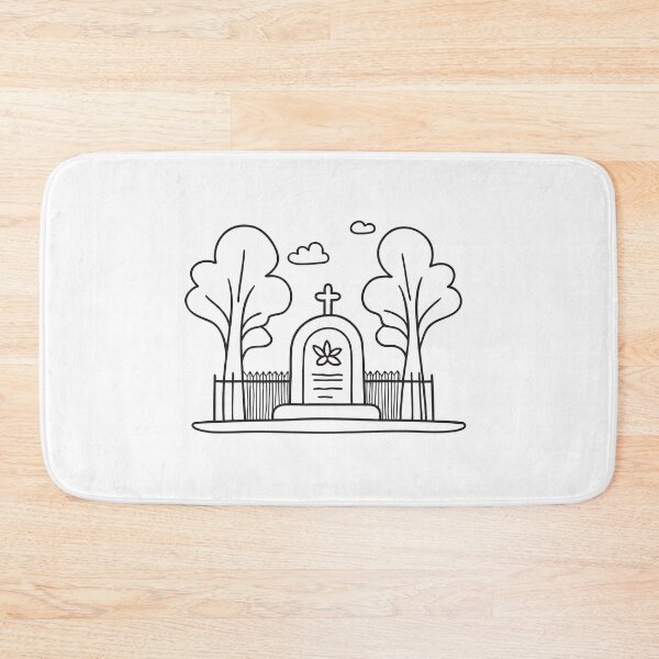 Item preview, A tomb behind a fence under tall trees, engraved with a single flower designed and sold by rasagamastore.