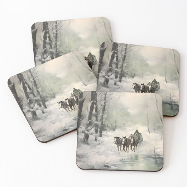 Item preview, Winter Sleigh Ride Painting, Rustic Snowy Winter Forest Art, Country Christmas Vintage Painting, Christmas Sleigh Digital Print, Holiday Art designed and sold by SavageVision.