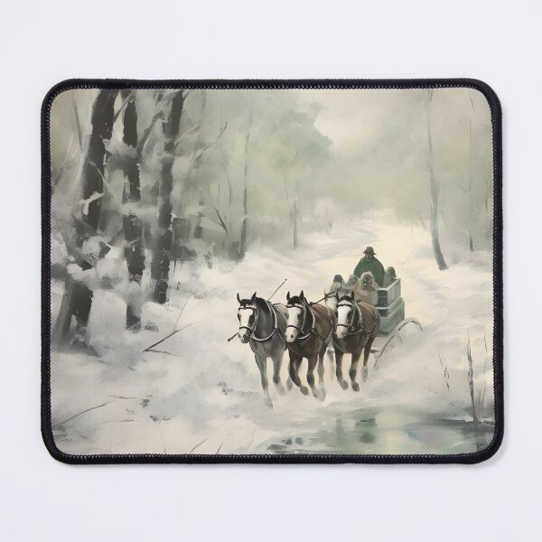 Item preview, Winter Sleigh Ride Painting, Rustic Snowy Winter Forest Art, Country Christmas Vintage Painting, Christmas Sleigh Digital Print, Holiday Art designed and sold by SavageVision.