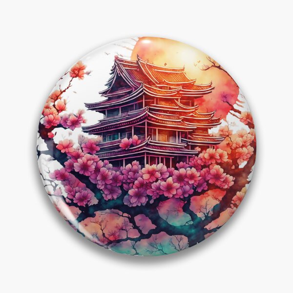 Item preview, Cherry Blossoms and Pagoda at Sunset designed and sold by Lili-Raes' Shoppe.