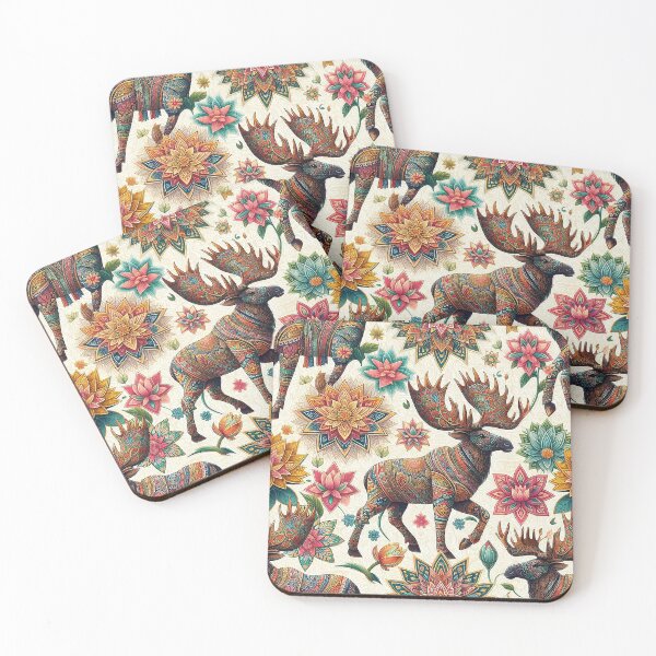 Item preview, Moose Stroll through Thai Floral Patterns  designed and sold by Vanich-Panich.