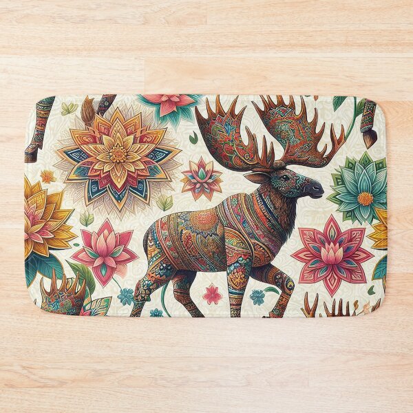Item preview, Moose Stroll through Thai Floral Patterns  designed and sold by Vanich-Panich.