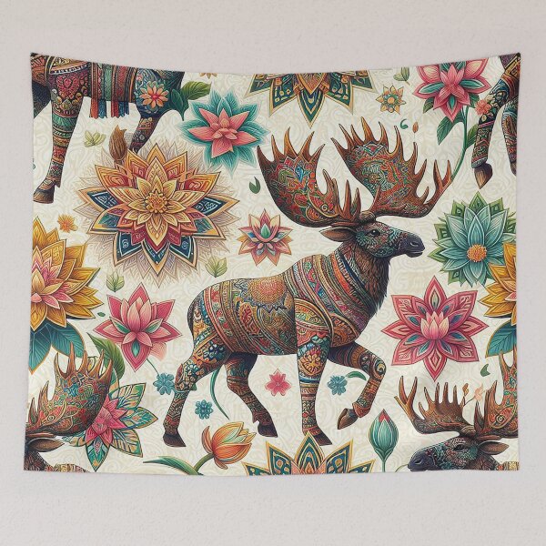 Item preview, Moose Stroll through Thai Floral Patterns  designed and sold by Vanich-Panich.