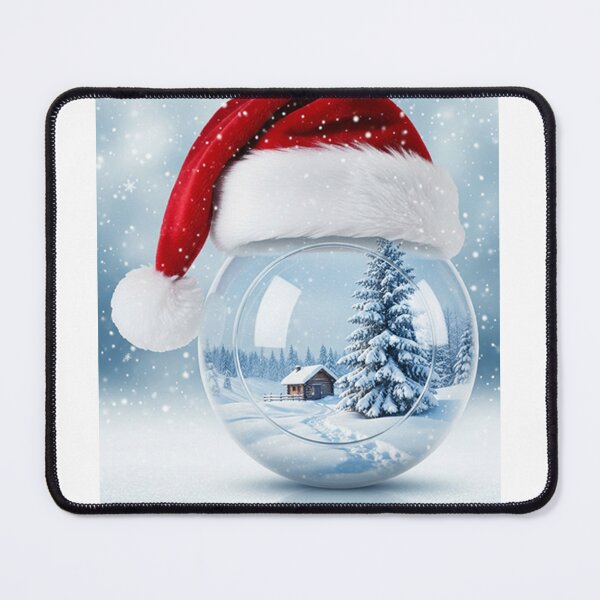 Item preview, Snowy Cabin Ornament – Dreamy Winter Scene Inside Glass Bauble with Santa Hat designed and sold by PixelVibe782.