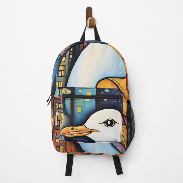 Item preview, Folk Art Seagull wearing a hoodie in a big city back alley designed and sold by Colin Bentham.