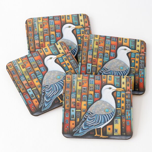 Item preview, Folk Art Seagull wearing a hoodie in a big city back alley designed and sold by Colin Bentham.