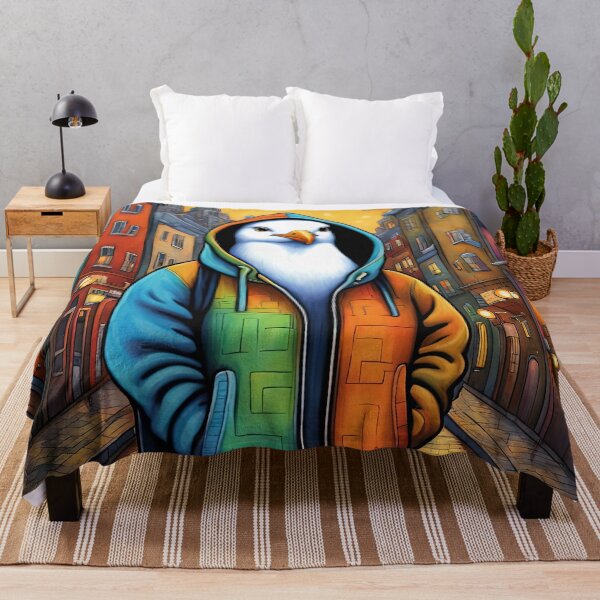 Item preview, Folk Art Seagull wearing a hoodie in a big city back alley designed and sold by Colin Bentham.