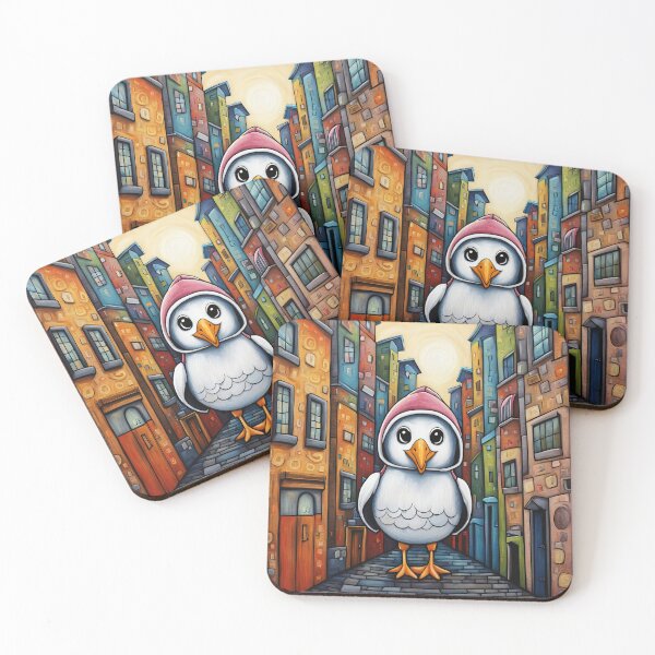 Item preview, Folk Art Seagull wearing a hoodie in a big city back alley designed and sold by Colin Bentham.