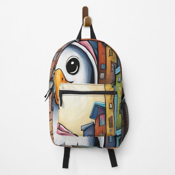Item preview, Folk Art Seagull wearing a hoodie in a big city back alley designed and sold by Colin Bentham.