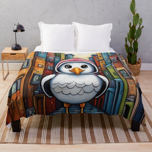 Item preview, Folk Art Seagull wearing a hoodie in a big city back alley designed and sold by Colin Bentham.