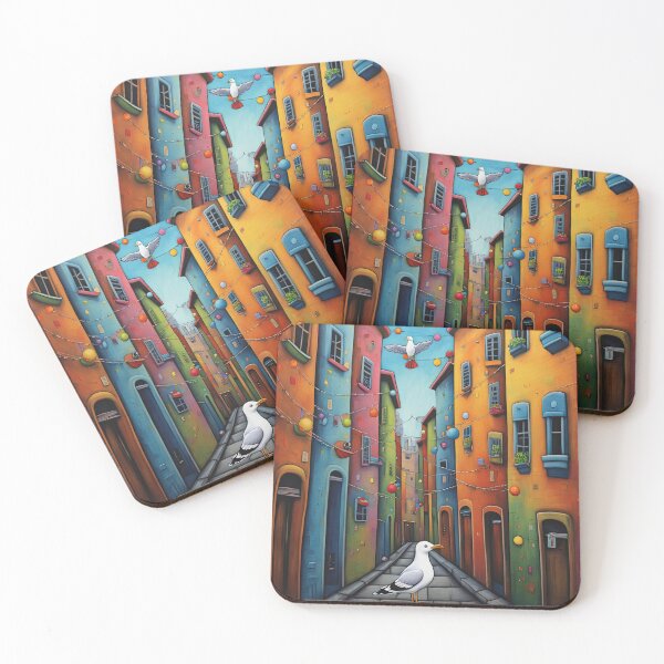 Item preview, Folk Art Seagull wearing a hoodie in a big city back alley designed and sold by Colin Bentham.