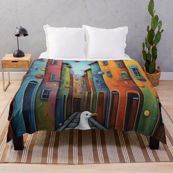 Item preview, Folk Art Seagull wearing a hoodie in a big city back alley designed and sold by Colin Bentham.