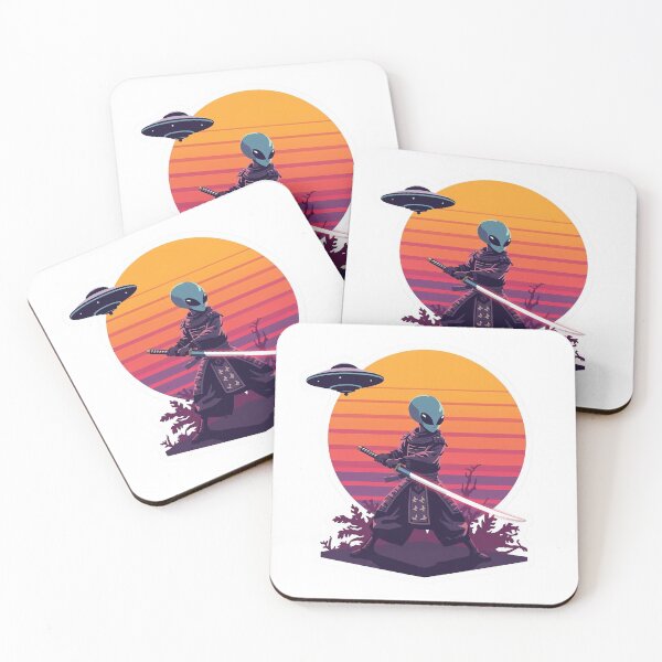 Item preview, Alien Samurai UFO Retro Sunset Katana T-Shirt , Sticker designed and sold by LoliDesignShop.