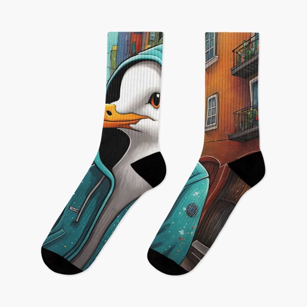 Item preview, Folk Art Seagull wearing a hoodie in a big city back alley designed and sold by Colin Bentham.