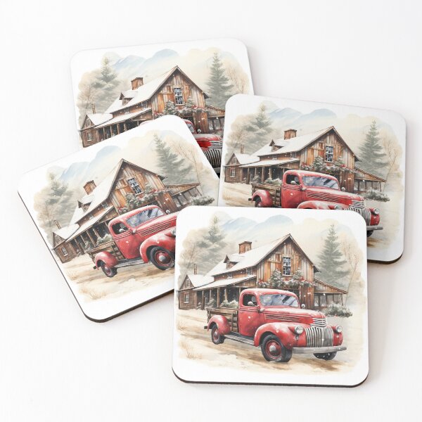 Item preview, Rustic Red Truck at Farmhouse – Vintage Christmas Winter Scene designed and sold by PixelExpressStudio.