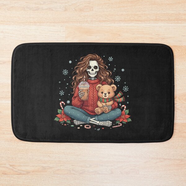 Item preview, Skeleton Woman and Bear Cub Christmas Cozy Vibes | Funny Cute Holiday Art designed and sold by ColorSplash123.