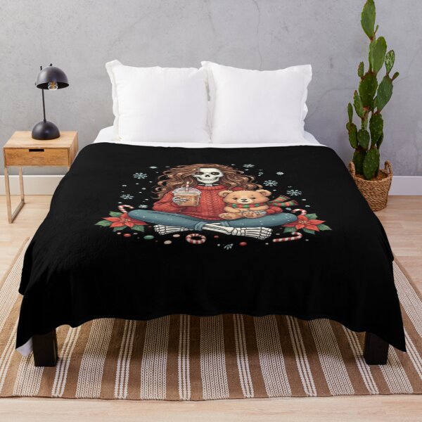 Item preview, Skeleton Woman and Bear Cub Christmas Cozy Vibes | Funny Cute Holiday Art designed and sold by ColorSplash123.