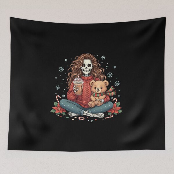 Item preview, Skeleton Woman and Bear Cub Christmas Cozy Vibes | Funny Cute Holiday Art designed and sold by ColorSplash123.