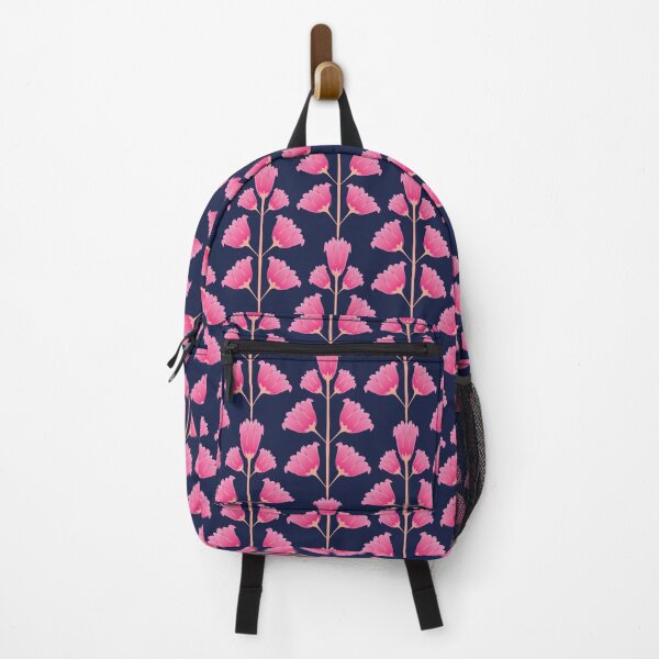 Item preview, Pink peony flower pattern, art nouveau style, navy blue background designed and sold by WONDERPRINTVALLEY.