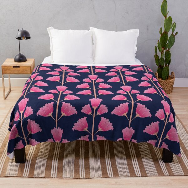 Item preview, Pink peony flower pattern, art nouveau style, navy blue background designed and sold by WONDERPRINTVALLEY.