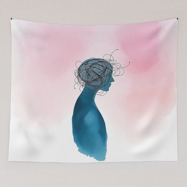 Item preview, Tangled Thoughts – Overthinking Brain Minimal Illustration designed and sold by Painterrella.