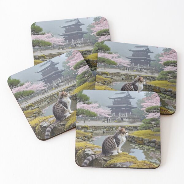 Item preview, Zen Cat in Spring – Serenity Among Sakura | Japanese Temple Scene designed and sold by TOKYO SOUL DESIGN.