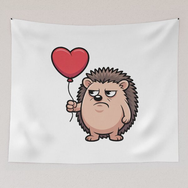Item preview, Funny Grumpy Hedgehog with Heart Balloon designed and sold by Mr-wow.