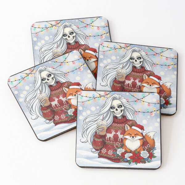 Item preview, Festive Skeleton with Fox | Cute Gothic Christmas Coffee Art designed and sold by ColorSplash123.