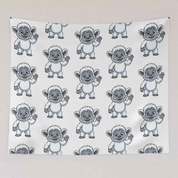 Item preview, Cute Kawaii Baby Yeti: Waving Cartoon Abominable Snowman designed and sold by RudArtAI.