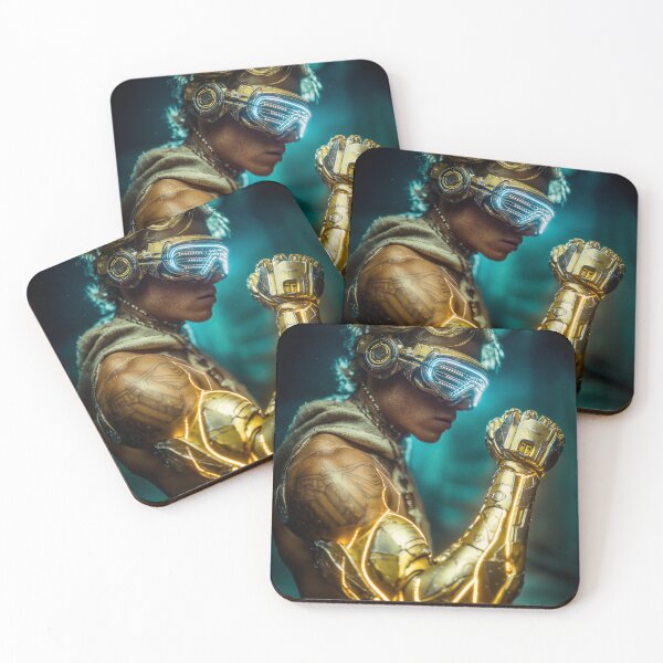 Item preview, Cybernetic Resolve – Futuristic Golden Cyborg Warrior Portrait designed and sold by VisionaryVeils.
