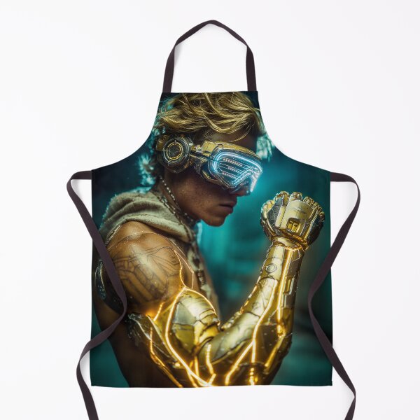 Item preview, Cybernetic Resolve – Futuristic Golden Cyborg Warrior Portrait designed and sold by VisionaryVeils.
