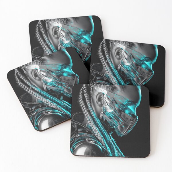 Item preview, Neon Cipher – Cyberpunk Female Warrior with Braided Hair and Digital Mask designed and sold by VisionaryVeils.