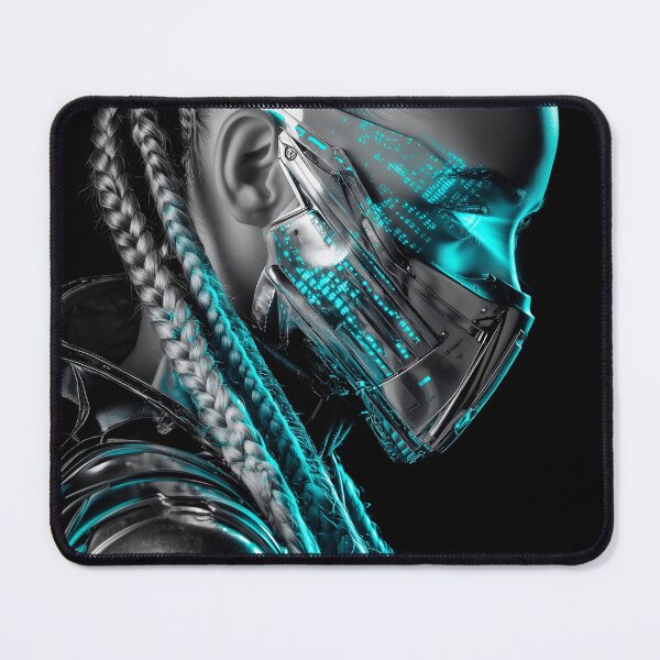 Item preview, Neon Cipher – Cyberpunk Female Warrior with Braided Hair and Digital Mask designed and sold by VisionaryVeils.