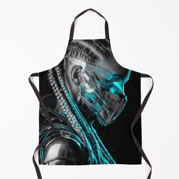 Artikelvorschau, Neon Cipher – Cyberpunk-Kriegerin mit geflochtenem Haar und digitaler Maske entworfen und verkauft von VisionaryVeils.