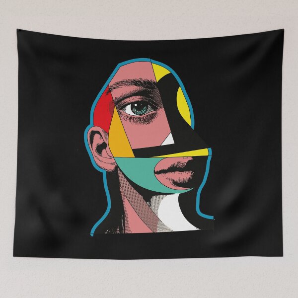 Item preview, Pop Art Geometric Portrait Poster – Fragmented Face with Bold Colors and Halftone Patterns designed and sold by paulo silveira.